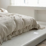 Simple&Opulence 100% Linen Duvet Cover Set, 3 PCS Natural French Flax Ruffle Duvet Cover Full Size, Breathable Comfy Linen Bedding Comforter Cover with 2 Pillowcases (Natural Linen, 78"X 86") Simple&Opulence
