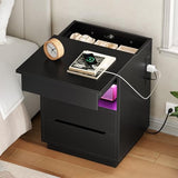 HOOBRO Nightstand with Charging Station, LED Bedside Table with Drawers, Lockable Hidden Compartment, Modern End Table, Night Stand for Bedroom, 2 AC Outlets, USB-A Port and Type-C, Black BB144UDBZ01 HOOBRO