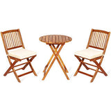 Giantex 3Pcs Patio Bistro Set, Wood Folding Table Set, 2 Cushioned Chairs for Garden Yard, Outdoor Furniture Round Table (Natural & Beige) Giantex