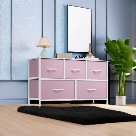 YITAHOME Wide Storage Tower with 5 Drawers - Fabric Dresser, Organizer Unit for Bedroom, Living Room, Closets YITAHOME
