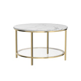 YITAHOME White Marble Round Coffee Table with Glass for Living Room, 2-Tier Circle Coffee Table with Storage Clear Coffee Table, Simple Modern Center Cocktail Table, White & Gold YITAHOME
