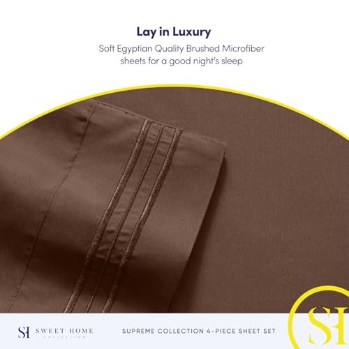 Queen Size Bed Sheets - Breathable Luxury Sheets with Full Elastic & Secure Corner Straps Built In - 1800 Supreme Collection Extra Soft Deep Pocket Bedding Set, Sheet Set, Queen, Brown Sweet Home Collection