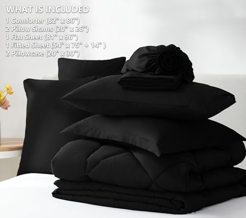 CozyLux Full Size Comforter Sets Black - 7 Pieces Bed in a Bag Full, Luxury Soft Bed Set for All Seasons, Bedding Set with Down Alternative Comforter, Sheets, Pillowcases & Shams CozyLux