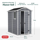 Keter Manor 4x6 Resin Outdoor Storage Shed Kit-Perfect to Store Patio Furniture, Garden Tools Bike Accessories, Beach Chairs and Lawn Mower, Grey & White KETER