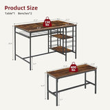 Dining Table Set for 4, Kitchen Table with 2 Benches, Wine Rack and Storage Shelf, Rectangular Dining Room Table Set, 3 Piece Dining Table Set for Small Space, Apartment, Dinette, Rustic Brown coucheta
