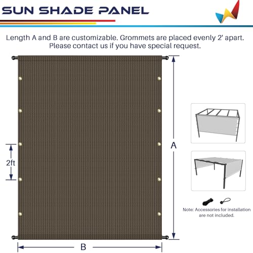 Windscreen4less 8’ x 16’ Universal Replacement Shade Cover Canopy for Pergola Patio Porch Privacy Shade Screen Panel with Grommets on 2 Sides Includes Weighted Rods Breathable UV Block Brown Windscreen4less