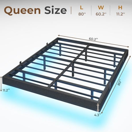 ADORNEVE Floating Queen Bed Frame, LED Bed Frame Linen Upholstered Platform Bed with Underbed Storage Space, Heavy Steel Slats Support, No Box Spring Needed, Noise Free，Dark Grey ADORNEVE