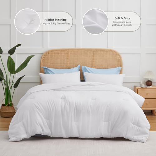 CozyLux White Full Size Comforter Set, 3 Pieces Solid Breathable Quilted Style Bedding Sets, Luxury Fluffy Soft Bed Set with Down Alternative Comforter for All Season (1 Comforter & 2 Pillowcases) CozyLux