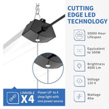 DYMOND 4FT 40W Wraparound LED Shop Light Fixture with Pull Chain Daylight White 5000K for Garage Workshop Basement DYMOND