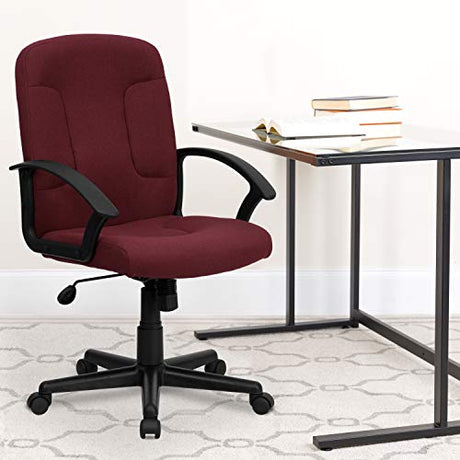 Flash Furniture Garver Mid-Back Burgundy Fabric Executive Swivel Office Chair with Nylon Arms Flash Furniture