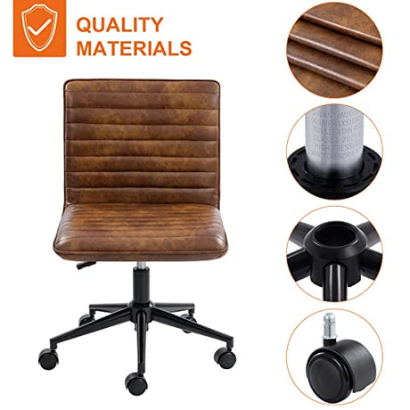 Furnimart Armless Office Desk Chair Task Chair Faux Leather Upholstered Task Chair Teen Desk Chair Mid-Back 360° Swivel Adjustable Small Chair (Leather-DustYellow) Furnimart