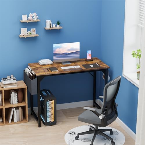 DUMOS 40 Inch Office Small Computer Desk Modern Simple Style Writing Study Work Table for Home Bedroom - Wood Brown DUMOS
