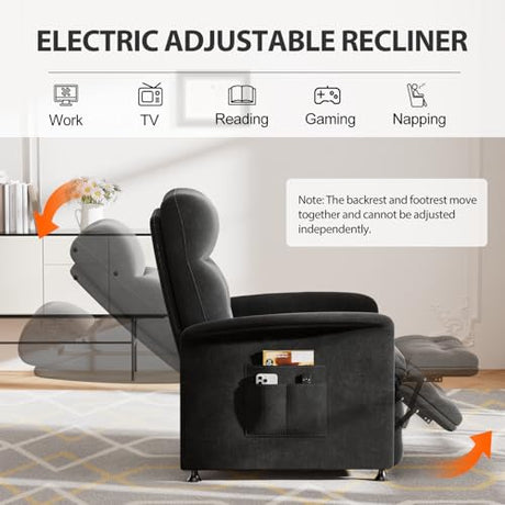 LegacyAmerhome Power Recliner Chair for Adults with Heat & Massage - Soft Fabric Electric Reclining Sofa with Remote Control, 3 Side Pockets, 180° Lay Sleeper for Living Room Home Theater, Black LegacyAmerhome