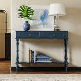 ARTPOWER Console Table for Entryway with 2 Drawers-Minimal Assembly,Blue Retro Entryway Table with Storage Cabinets and Open Shelf,Narrow Long Couch Table Behind Sofa for Living Room,Foyer,Hallway ARTPOWER