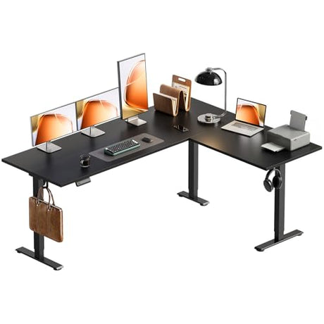 OffiGo 63 Inch Reversible L Shaped Electric Standing Desk, Height Adjustable Corner Stand up Desk, Ergonomic Large Lift Computer Table for Home, Office, Workstation, Black OffiGo