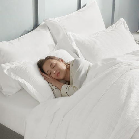 CozyLux Twin Comforter Set with Sheets 5 Pieces, White Seersucker Textured Bed in a Bag for Girls, Luxury Soft Bedding Set with Down Alternative Comforter, Sheets, Pillowcase & Sham for All Seasons CozyLux