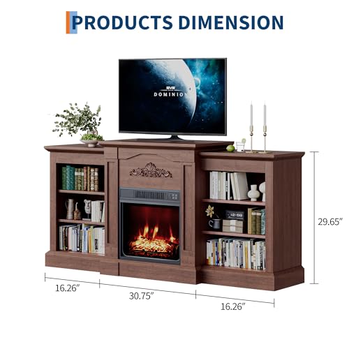 67" Fireplace TV Stand with Mantel, 18" Electric Fireplace Insert & Cabinets, Entertainment Center for Living Room or Bedroom, Fits TVs Up to 67", Remote Control, Brown PeakPursuit