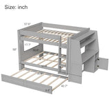 CKLMMC Full Size Multifunctional Bunk Bed with Desk and Bookshelves, Trundle, Space-Saving Wooden Bunk Bed for Kids & Teens (Gray/T) CKLMMC
