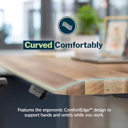 Vari ComfortEdge 80x60 L-Shape Electric Standing Desk – Height Adjustable Sit-Stand VariDesk for Corner Office with Reversible Left/Right Design + Reclaimed Wood Top/Slate Legs (Ships in 3 Boxes) Vari