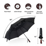 Travel Umbrella 54Inch, Windproof Umbrella,Rain Umbrellas，Large Umbrella,Strong and Portable，Golf 210T Vented for Men and Women，Wooden Handle by Pattecor(Black) Nothers