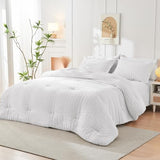 HYMOKEGE White King Size Comforter Set Seersucker 7 Pieces, All Season Luxury Bed in a Bag for Bedroom, Bedding Set with Comforters, Sheets, Pillowcases & Shams HYMOKEGE