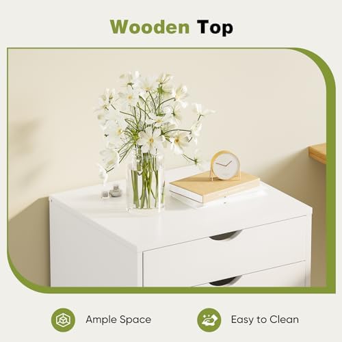 Sweetcrispy 7 Drawer Chest Mobile Storage Cabinets Wooden Dresser with Wheels Room Organization Furniture for Office, Pure White Sweetcrispy