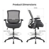 BOLISS 400lbs Mid Back Mesh Ergonomic Drafting Chair for Standing Desk Office Wide Chair Built-in Lumbar Support Big Adjustable Foot Ring Height Adjustable Armrest (Black) BOLISS