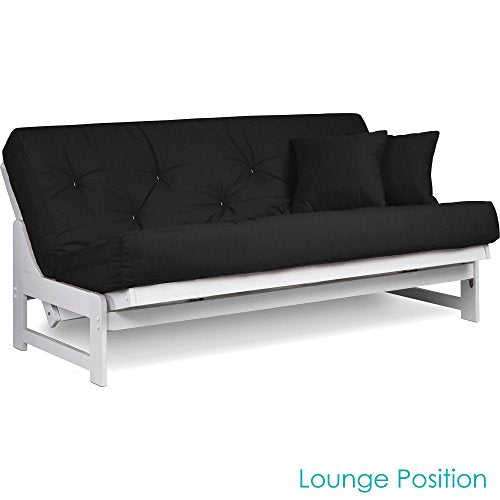 Nirvana Futons Arden Armless White Wood Futon Frame Only, Queen Size - Solid Hardwood Sofa Bed Frame Construction, Space Saving Design Ideal for Small Rooms and Dorms Nirvana Futons