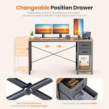 Sweetcrispy 40 Inch Computer Desk with Drawers for Home Office, Writing Desk with X-Shaped Reinforcement, Wood Table with Adjustable Position Drawers, Modern Study Work Table with Side Hook, Rust Sweetcrispy