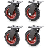 POWERTEC 8 Inch Caster Wheels Set of 4, Heavy Duty Swivel Plate Casters with Rubber Knobby Tread for Workbench, Dolly, Cart, Trolley, Wagon and Chicken Coop, Large Rubber Castor Wheels (17051-P4) POWERTEC