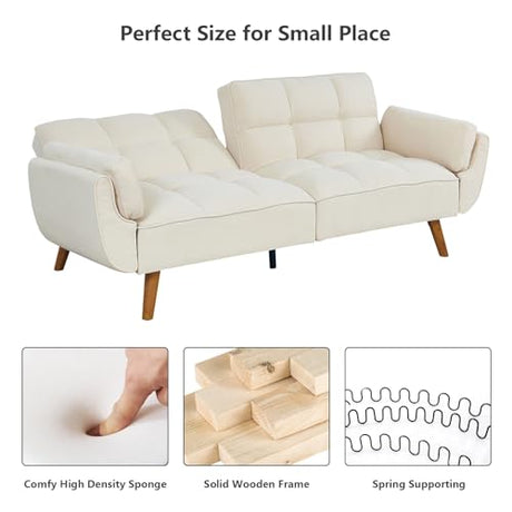 Betoko Convertible Futon Sofa Bed Sleeper Twin Size, Modern Reclining Linen Split Back Sofa Couch with Pillow Top Arm for Compact Living Room,Apartment (Beige) Betoko