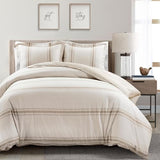 Lush Decor Farmhouse Stripe Reversible Cotton Duvet Cover Queen Size 3 Piece Set Full/Queen Neutral - Farmhouse Bedding Set - Striped Duvet Cover Lush Decor