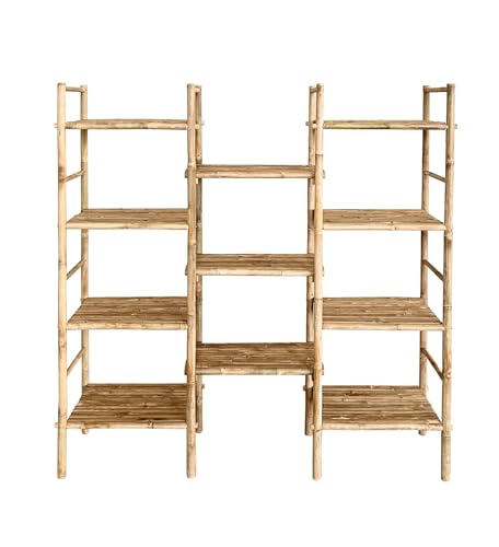 Natural Rattan Bamboo Handcrafted 4-Tier Bookcase with 11 Open Shelves Statra