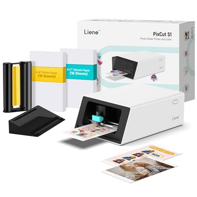Liene PixCut S1 Color Sticker Printer & Cutting Machine - All-in-One Sticker Maker for DIY Crafts, Custom Labels & Gifts. Thermal Dye-Sublimation Photo Printer, 300 DPI, Precise AI Auto-Cutting