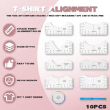 Jiehstu Tshirt Ruler Guide Vinyl Alignment, Transparent V-Neck/Round PVC Ruler for Alignment, Designs Pocket Logo, Fit for Heat Press, Alignment, Children Youth Adult, Front and Back Measurement Jiehstu