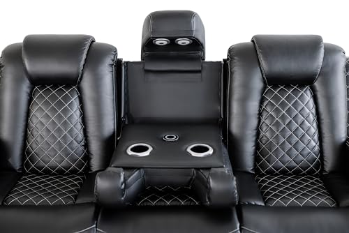 Ball & Cast Power Recliner Sofa Set Leather Reclining Couch Home Theater Seating 3PCS Recliner Couch Loveseat & Chair Sets with Coffee Table,Reading Light,Cup Holders for Home Theater,Living Room
