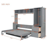 LZ LEISURE ZONE Full Size Murphy Bed with Closet and Drawers, Space-Saving Wall Bed with Storage, Ideal for Small Rooms, Apartments, or Home Offices, Gray LZ LEISURE ZONE