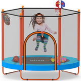 Ativafit 60'' Rebounder Trampoline Indoor Outdoor for Kids Ages 1-8, 5 FT Recreational Toddler Trampoline with Safety Enclosure Net Gifts with Basketball Hoop Dartboard Ocean Ball for Fun ATIVAFIT
