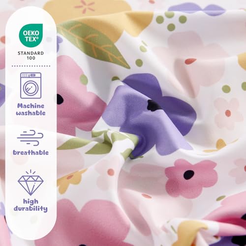 LONAVA Twin Sheet Set Kids - 3 Pieces Soft Microfiber Cartoon Style Bedsheets for Boys Girls Teens, Oeko TEX, Breathable Deep Pocket Sheets, (Flower) LONAVA