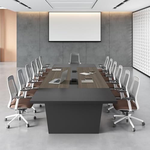 Anzhap 8FT Conference Table, Large Rectangular Seminar Meeting Table, Modern Conference Room Table with Cable Management & 2" Thickened Desktop for Office Meeting (Oak + Gray, 95" L * 47" W * 30" H) Anzhap