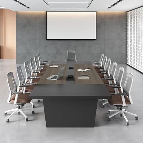 Anzhap 10FT Conference Table, Large Rectangular Seminar Meeting Table, Modern Conference Room Table with Cable Management & 2" Thickened DeskTop for Office Meeting (Oak + Gray, 118"L * 51"W * 30"H) Anzhap
