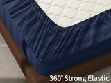 100% Egyptian Cotton Fitted Sheet Twin Size, 600 Thread Count, Single Fitted Sheet Only,8”-16" Deep Pocket Sheet, Soft & Elastic Sateen Weave Bottom Sheet for Home(Navy Blue-Stripe, Twin) Zaizaihome