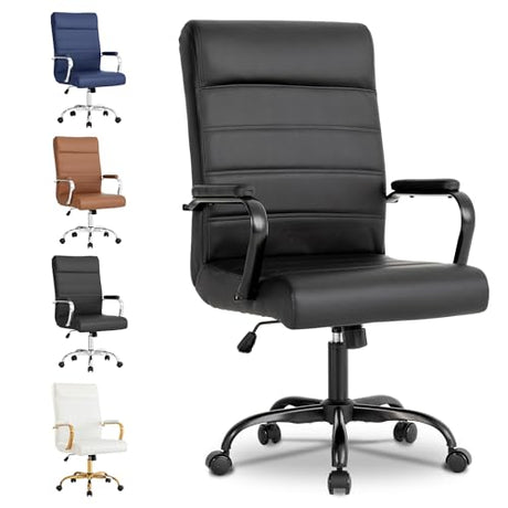 BOWTHY Office Desk Chair,Modern Conference Room Chairs,High Back Ergonomic Home ofiice Chair,Adjustable Height Swivel Executive Computer Chair with Padded Seat and Armrest (Pure Black) BOWTHY