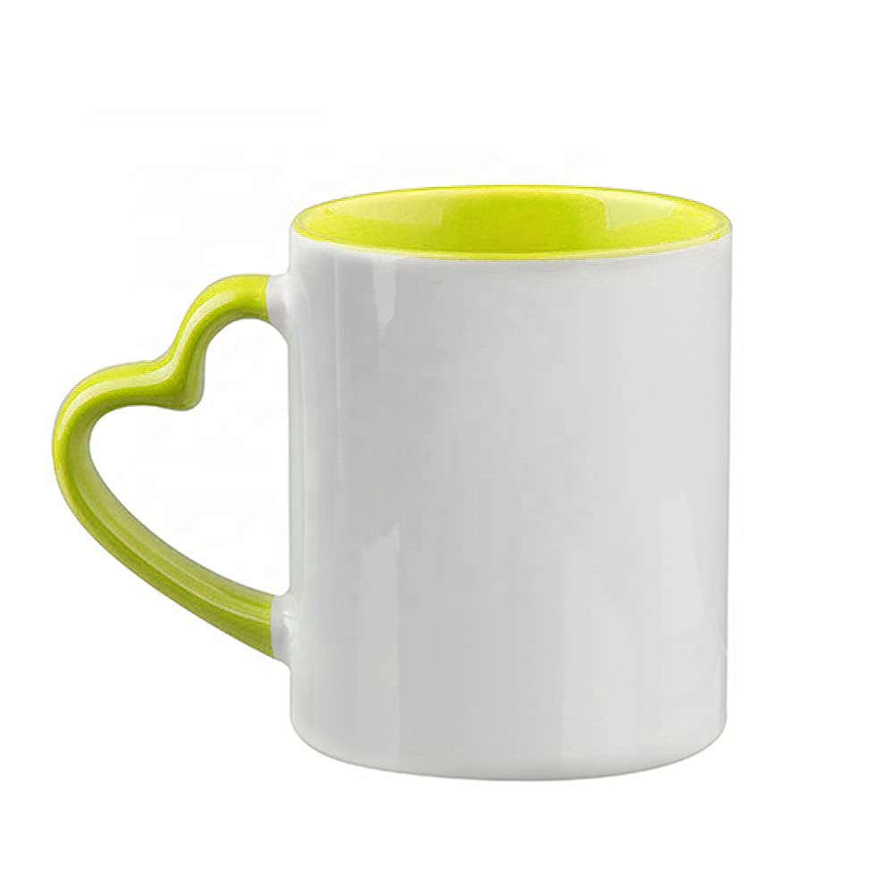 MR.R Sublimation Blank Dishwasher Ceramic Mug,Blank Coated Cup,Sublimation Blank Mugs,Classic Cup with Yellow Color Inner Mug and Heart Handle,11oz,Set of 6 MR.R