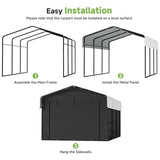 Real Relax 10×15FT Heavy Duty Carport with Removable Sidewalls, Metal Car Port Multi-Use Outdoor Storage Trucks, Cars, Boats, Galvanized Metal Roof, Cream White Real Relax