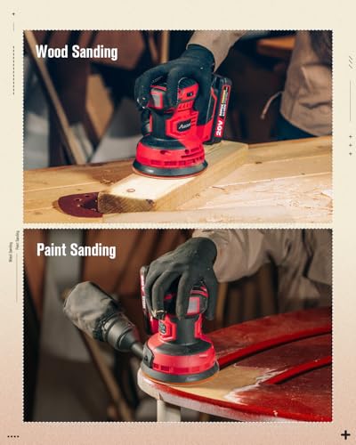 AVID POWER 20V Cordless Orbital Sander 5 Inch Electric Sander Tool with 6 Variable Speeds 7000-11000 RPM Battery Powered Sanders for Woodworking, 30 Pcs Sandpapers and Dust Collection Bag AVID POWER