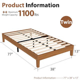 Sweetcrispy Solid Wood Bed Frame, Twin Size Bed Base with Wood Slat Support, Sturdy, Stylish & Noise-Free Design, No Box Spring Needed, Easy Assembly, Dark Brown Sweetcrispy