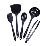 GreenPan 5 Piece Cooking Utensil Set, Flexible Nonstick Silicone, Stain-Free, Tongs, Turner, Spatula, Skimmer, and Slotted Spoon, Black GreenPan