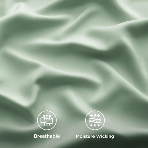 Bedsure Queen Sheet Set, Rayon Derived from Bamboo, Cooling Sheets, Breathable & Soft, Deep Pocket Up to 16 Inches, Hotel Luxury Silky Bedding for Hot Sleepers, Sage Green Bedsure
