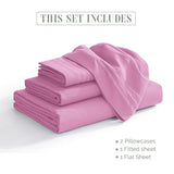 Elegant Comfort Luxurious 1500 Premium Hotel Quality Microfiber Three Line Embroidered Softest 4-Piece Bed Sheet Set, Wrinkle and Fade Resistant, Full, Light Pink Elegant Comfort